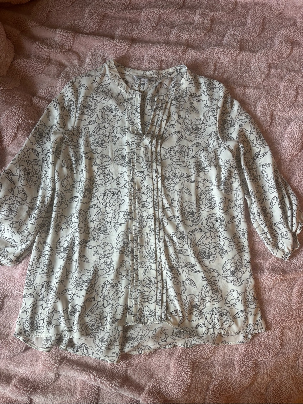 41 Hawthorne Floral Print Cream Women's Blouse-2X